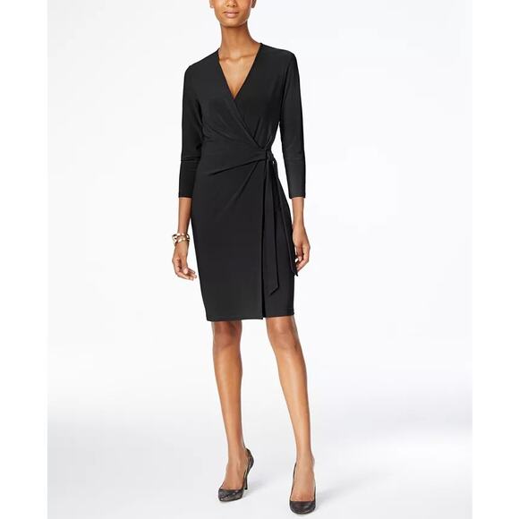 Anne Klein Dresses & Skirts - Anne Klein Black Faux Wrap dress Knee length size 16 L